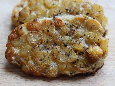 Tempeh slice with salt and pepper